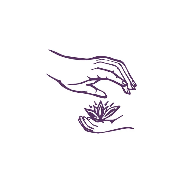 Kézzel húzott tenyér anya és baba virággal — Stock Vector