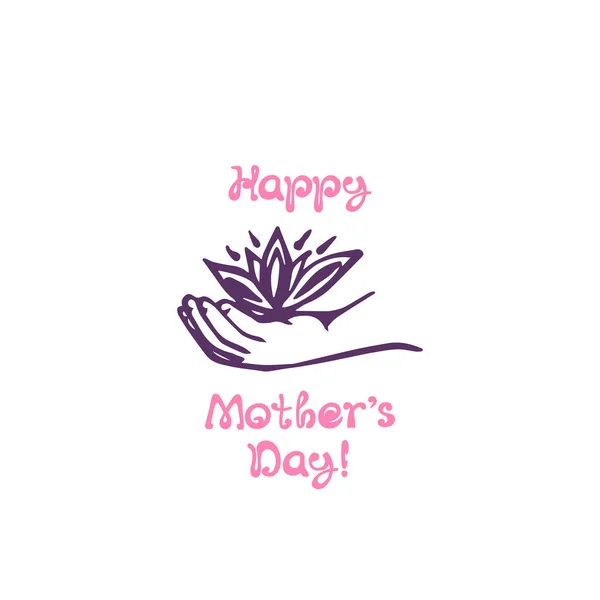 Anneler günü, elinde çiçekle tebrik kartı çizmiş. — Stok Vektör