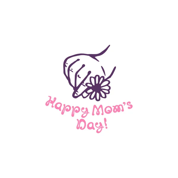 Tarjeta de felicitación dibujada a mano del día de las madres con flor en mano — Vector de stock