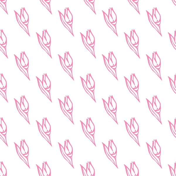 Seamless pattern with hand drawn pink flowers on white background — 스톡 벡터