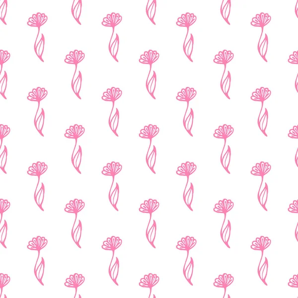 Seamless pattern with hand drawn pink flowers on white background — Stock Vector