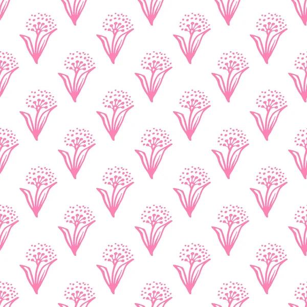 Απρόσκοπτη μοτίβο με ζωγραφισμένα στο χέρι ροζ λουλούδια σε λευκό φόντο — Διανυσματικό Αρχείο