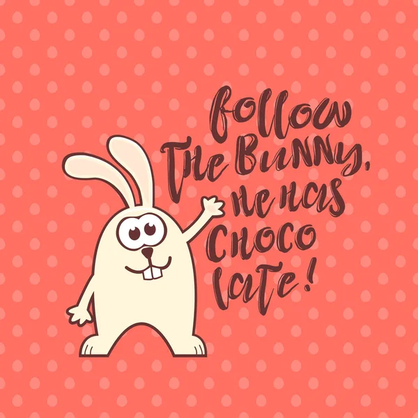 Tarjeta de felicitación de Pascua con conejo y texto — Vector de stock