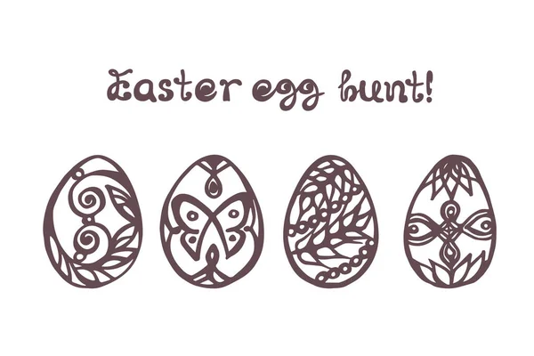 Conjunto de huevos de Pascua dibujados a mano con texto escrito a mano — Vector de stock