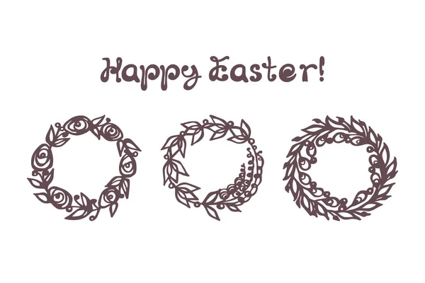 Set of Easter hand drawn wreaths with handwritten text Stock Illustration