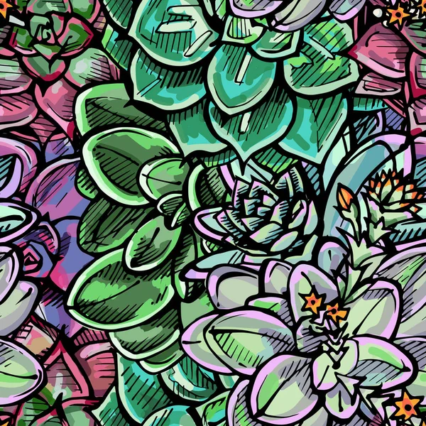 Modèle Sans Couture Avec Des Succulents Dessinés Main Colorés Sur — Image vectorielle