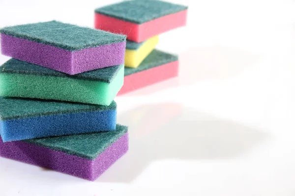 Sponges for washing dishes. Lots and multi-colored — Stock Photo, Image