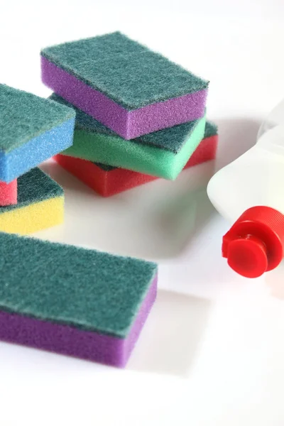 Sponges and Dishwashing Detergents — Stock Photo, Image