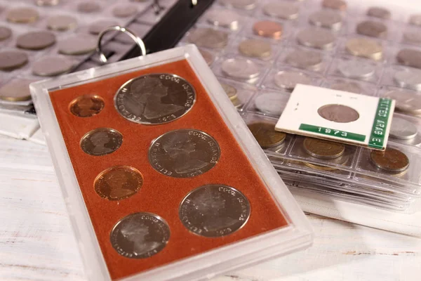 Farklı ülkelerden ve zamanlardan bir sürü bozuk para. Numismatikler