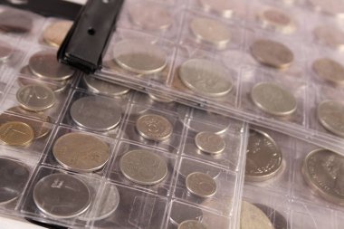 Farklı ülkelerden ve zamanlardan bir sürü bozuk para. Numismatikler