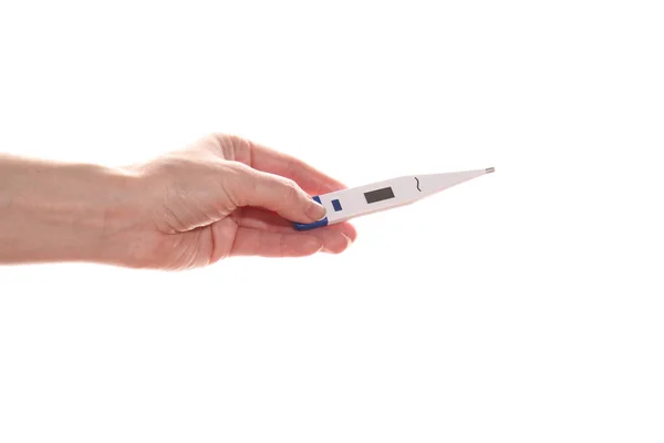 Жіноча Рука Тримає Термометр Вірус Застуда Ізольовані Білому Тлі — стокове фото