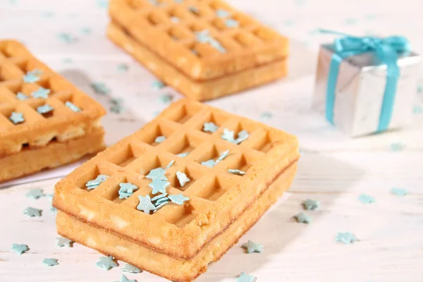 Viennese Waffles Pastry Decoration Turquoise Stars — Stock Photo, Image