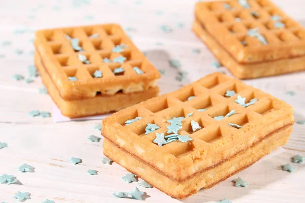 Viennese Waffles Pastry Decoration Turquoise Stars — Stock Photo, Image