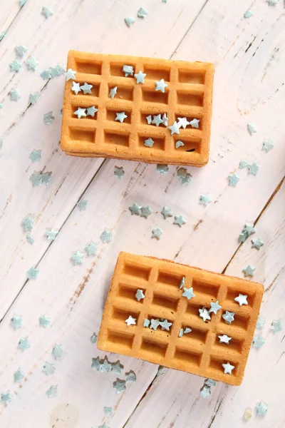 Waffles Pastry Decoration Turquoise Stars — Stock Photo, Image