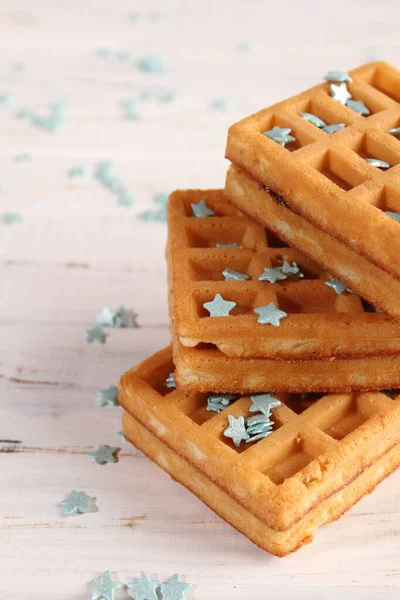 Waffles Pastry Decoration Turquoise Stars — Stock Photo, Image