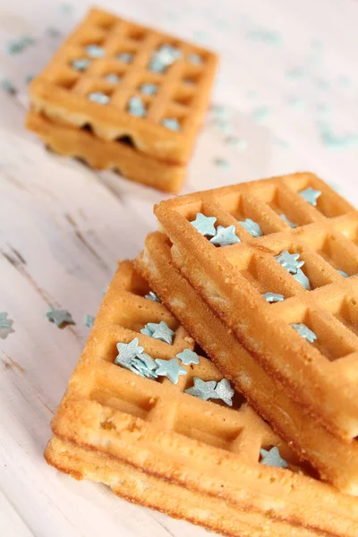 Waffles Pastry Decoration Turquoise Stars — Stock Photo, Image