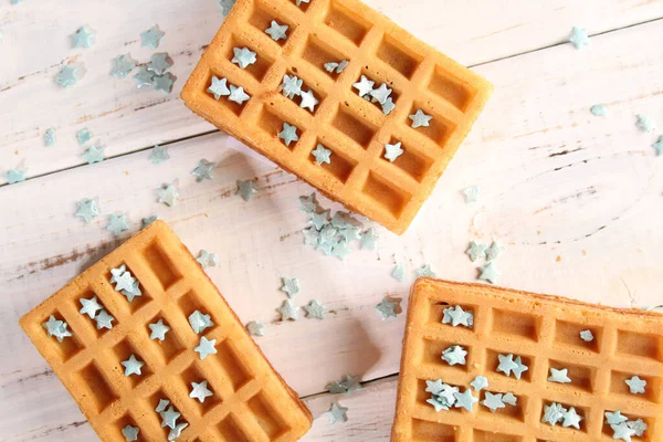 Viennese Waffles Pastry Decoration Turquoise Stars — Stock Photo, Image