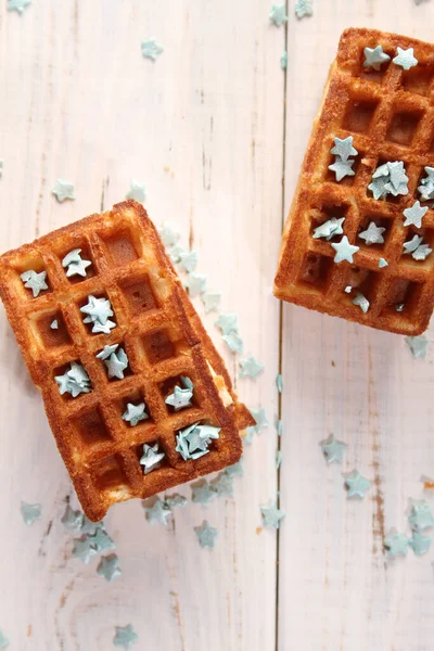 Waffles Vienenses Com Decoração Pastelaria Estrelas Turquesa — Fotografia de Stock