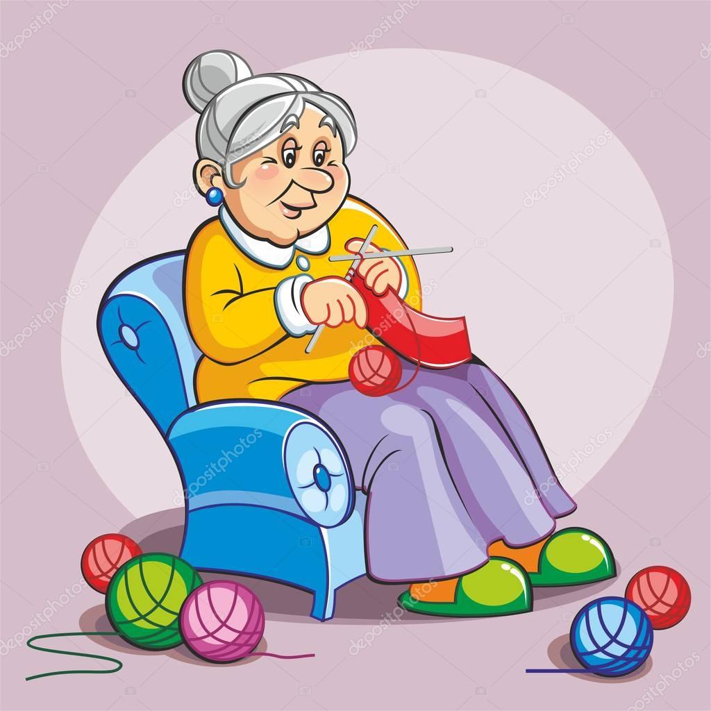Cartoon grandmother knits a scarf. — Stock Vector © koltushina.yandex ...