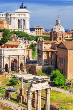 Roma ve Roma palatine tepeden görüldüğü gibi Forum bölümleri