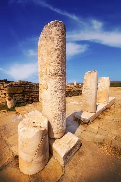 Antiguas ruinas en la isla de Delos, Grecia — Foto de Stock
