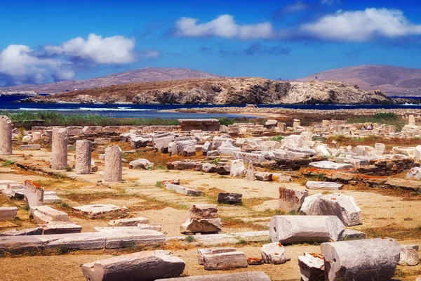 Ruínas antigas na ilha de Delos, Grécia — Fotografia de Stock