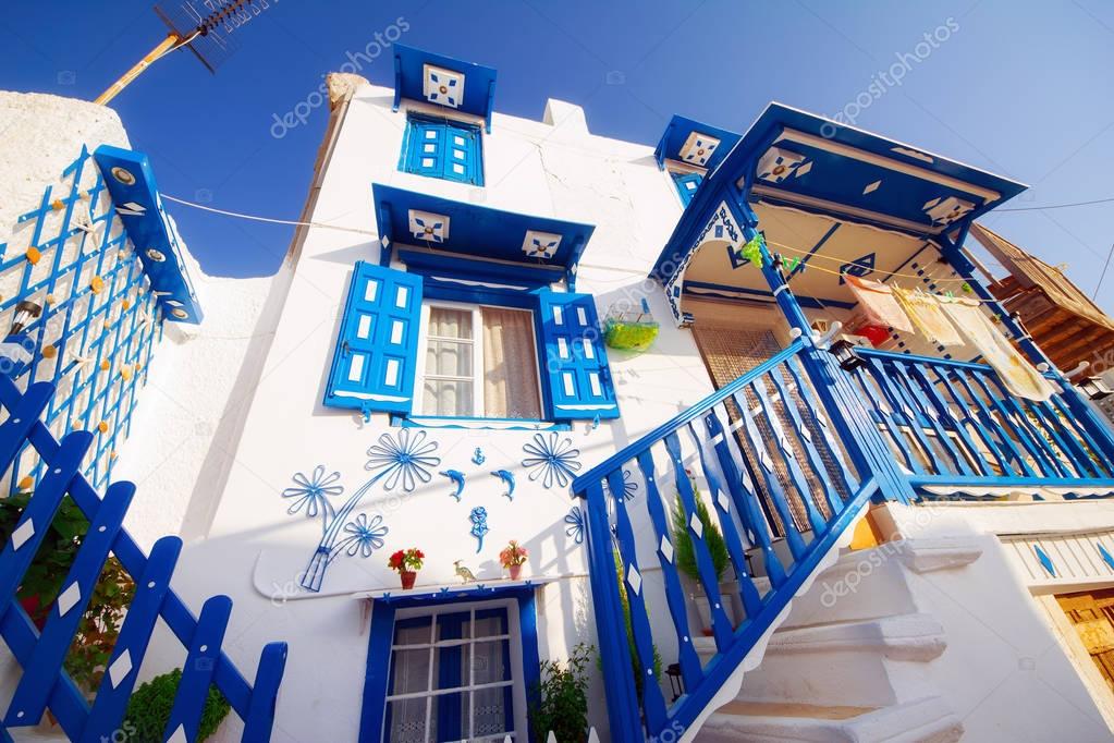 Wide angle shot of traditional architecture in the old town of Naxos, Greece