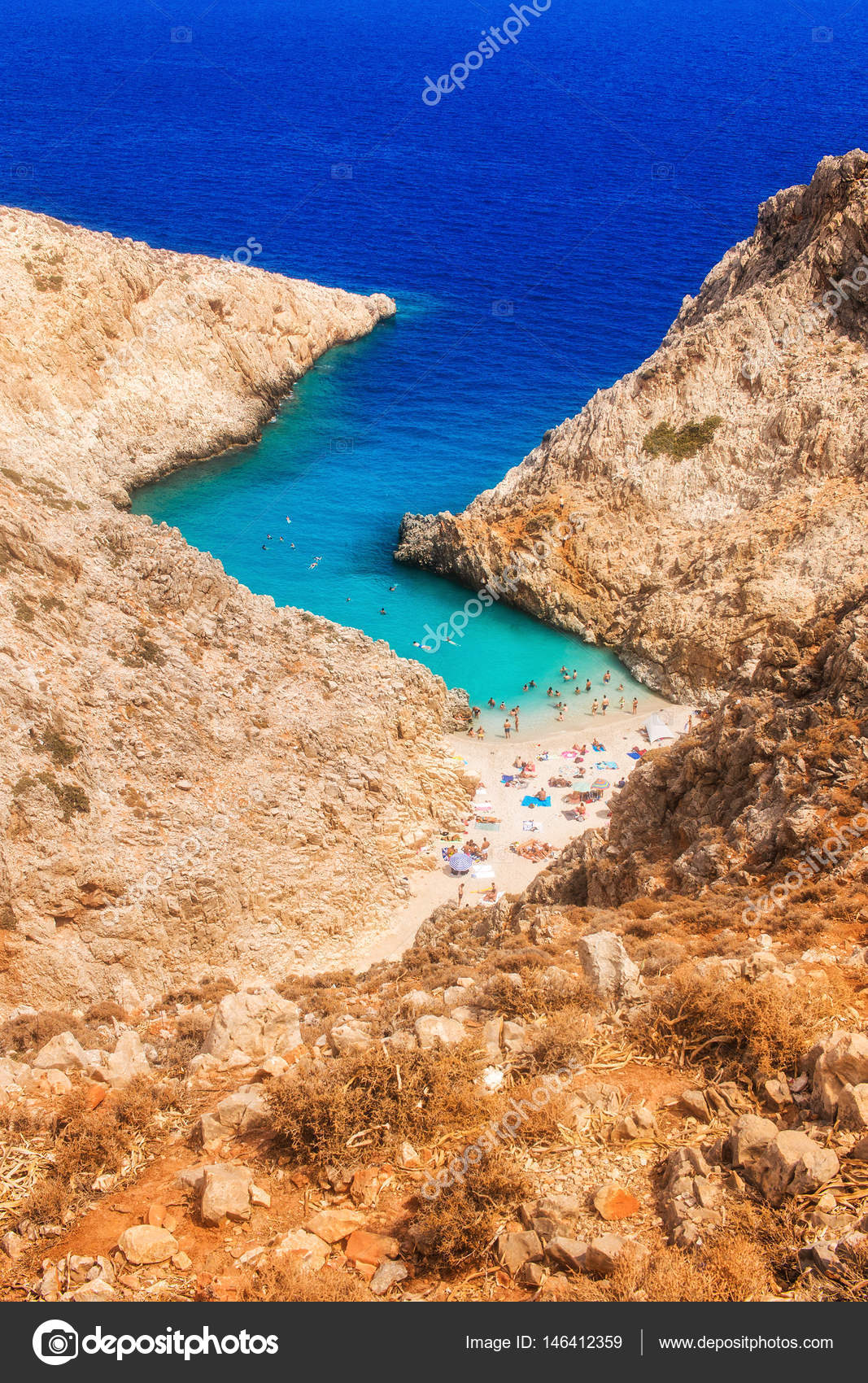 The secluded Seitan Limania beach at cape Akrotiri, Chania, Crete Stock