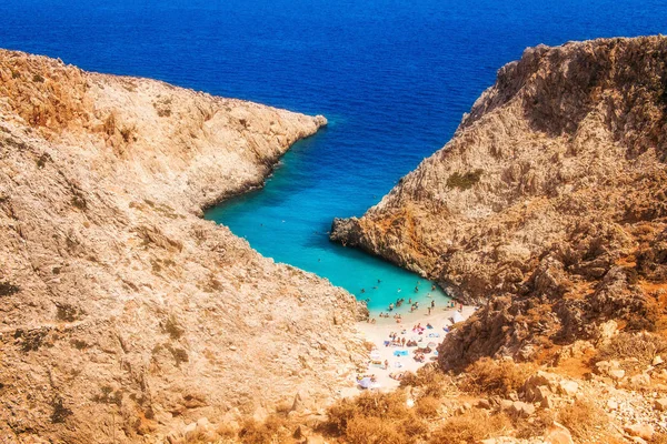 La aislada playa de Seitan Limania en el cabo Akrotiri, Chania, Creta — Foto de Stock