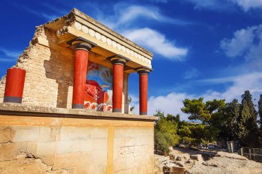 Kandiye, Crete Knossos Sarayı kısmen restore edilmiş kalıntıları bir geniş açı çekim