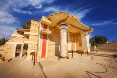 Kandiye, Crete Knossos Sarayı kısmen restore edilmiş kalıntıları bir geniş açı çekim