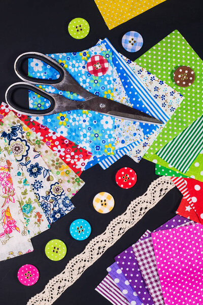 Colorful fabric and buttons ready for crafting