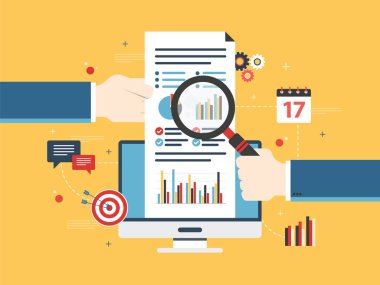 Düz tasarım vektör illüstrasyon kavramı Finans yatırım, büyüme raporu ile analytics. 