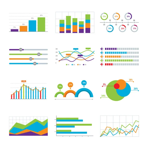 Gráficos y diagramas de gráficos del mercado de datos comerciales — Archivo Imágenes Vectoriales