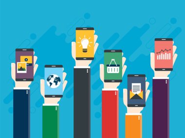 akıllı telefonlar holding yükseltilmiş eller çizimi