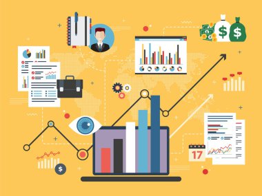 Finans yatırım, büyüme raporu ile analytics. 