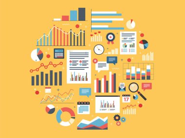 Analytics illüstrasyon grafiklerle yuvarlak.