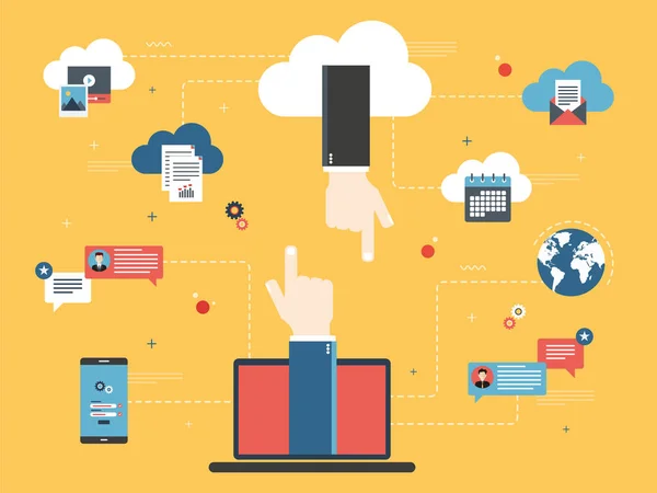 Computación en la nube, compartir y transferir datos . — Vector de stock