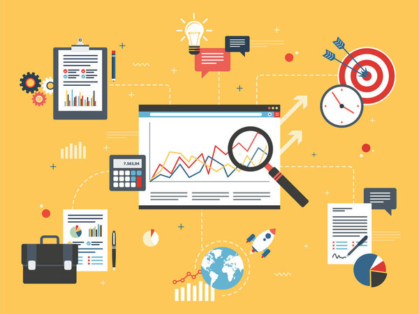 Financial investment, analytics with growth report. 