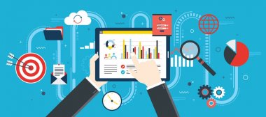 Düz tasarım vektör illüstrasyon kavramı Finans yatırım, büyüme raporu ile analytics. 