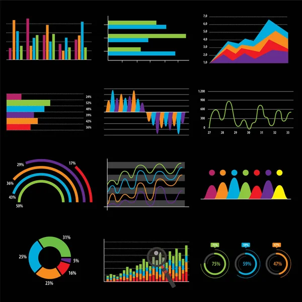 Gráficos diagramas e gráficos. Mercado de dados comerciais —  Vetores de Stock