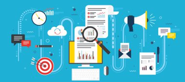 İş pazarlama, analytics ve strateji vektör tasarımı.