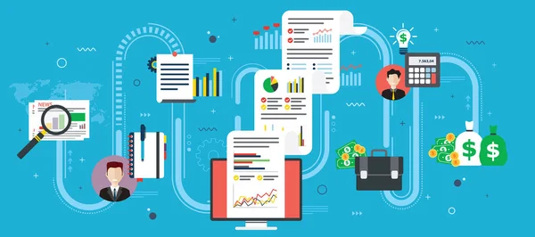 Inversión financiera, análisis con informe de crecimiento . — Archivo Imágenes Vectoriales