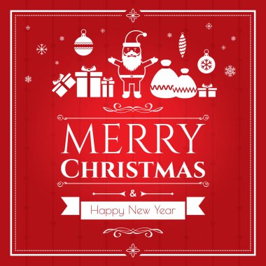 Kırmızı arkaplanda noel simgeleri seti