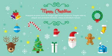 Yeşil arkaplanda bir dizi noel simgesi