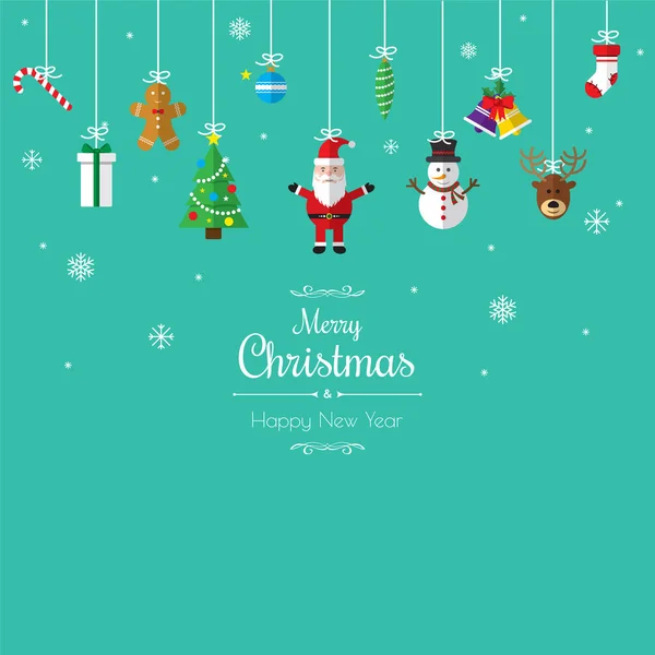 Natal cumprimentos elementos ornamento pendurado em fundo verde — Vetor de Stock