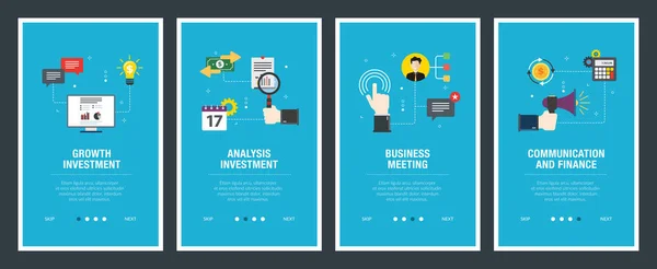 Banner Con Icone Internet Siti Web Modelli App Con Investimenti — Vettoriale Stock