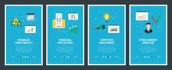 Concept Bannières Web Vecteur Avec Rentabilité Financière Application Financière Investissement — Image vectorielle