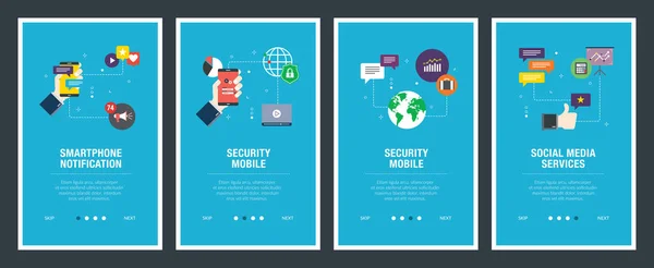 Set Vettoriale Banner Web Verticali Con Notifica Smartphone Sicurezza Mobile — Vettoriale Stock