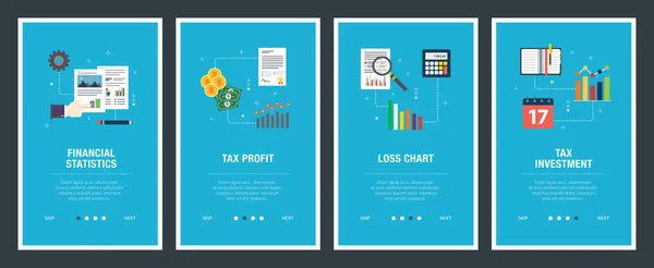 Vektorkészlet Függőleges Webes Bannerek Pénzügyi Statisztikák Adó Nyereség Veszteség Chart — Stock Vector